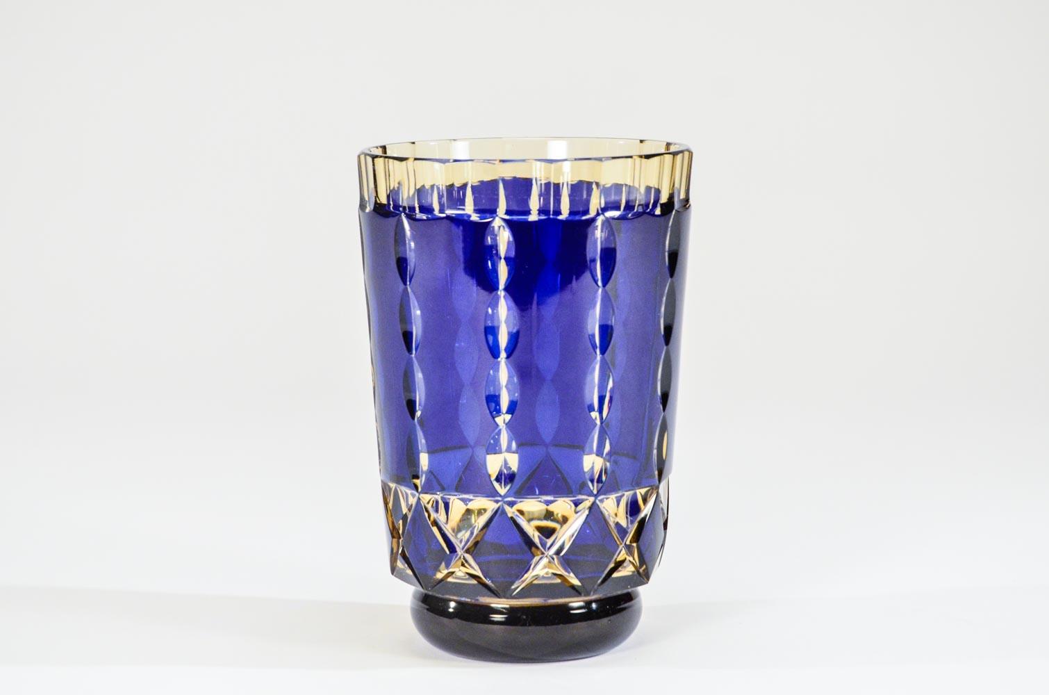 Art Cut Tazzas | Elise Saint & Compotes Deco | Lambert Abrams Blue Vase to Topaz Antiques Val Blown Vases, Cobalt Crystal Hand